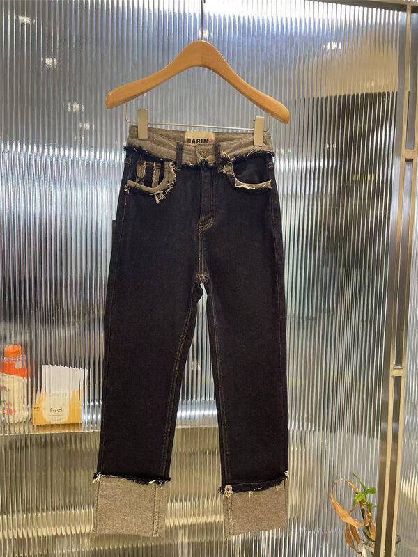 【JEANS】Fleece Cuffed Straight Jeans R246# LSW