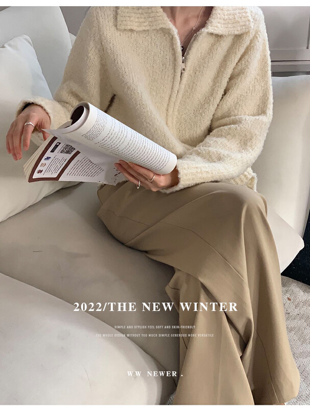 【THE MIND】Lapel zipper commuter slim all-match warm sweater (including 22% alpaca/41% wool) 71503# JHY