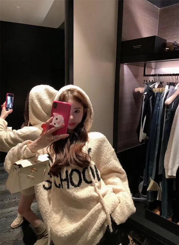 【MS STUDIO】Casual Letter Print Large Hooded Warm Sweater 9446# PCZ