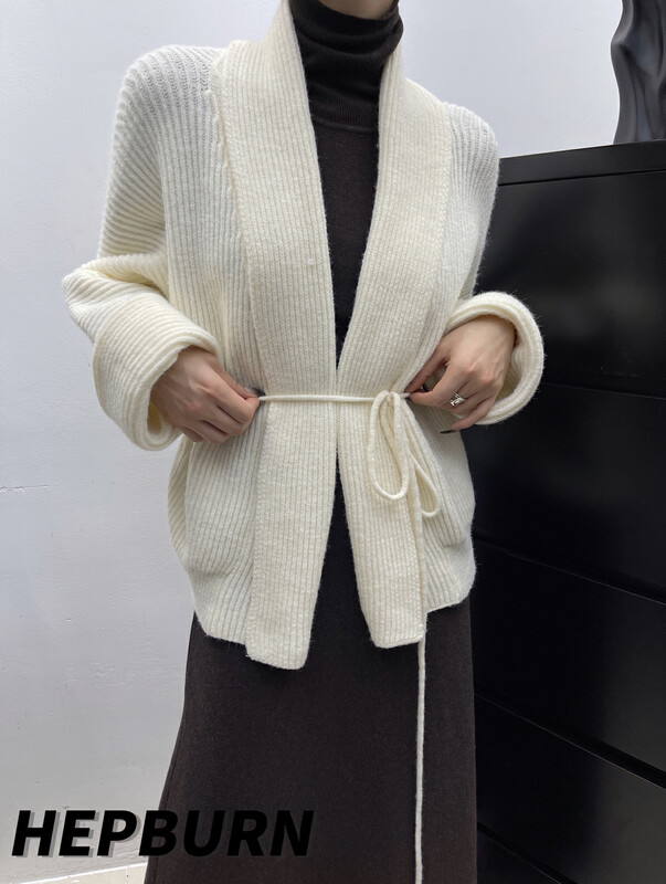 【HEPBURN Hepburn】Lapel Cardigan Tie Wool Jacket (Western Style Versatile) Y30# FHX