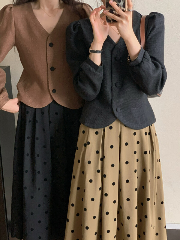 【MK】Black button V-neck all-match small shirt 3586# HJY