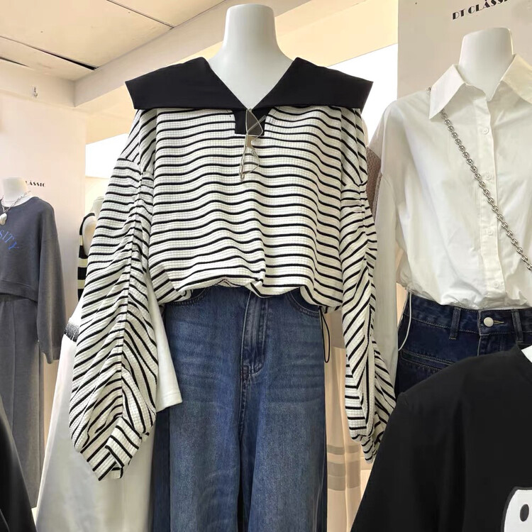 Autumn is new! [Blue Show] Fashion Striped Casual Sweater 6259# LSW