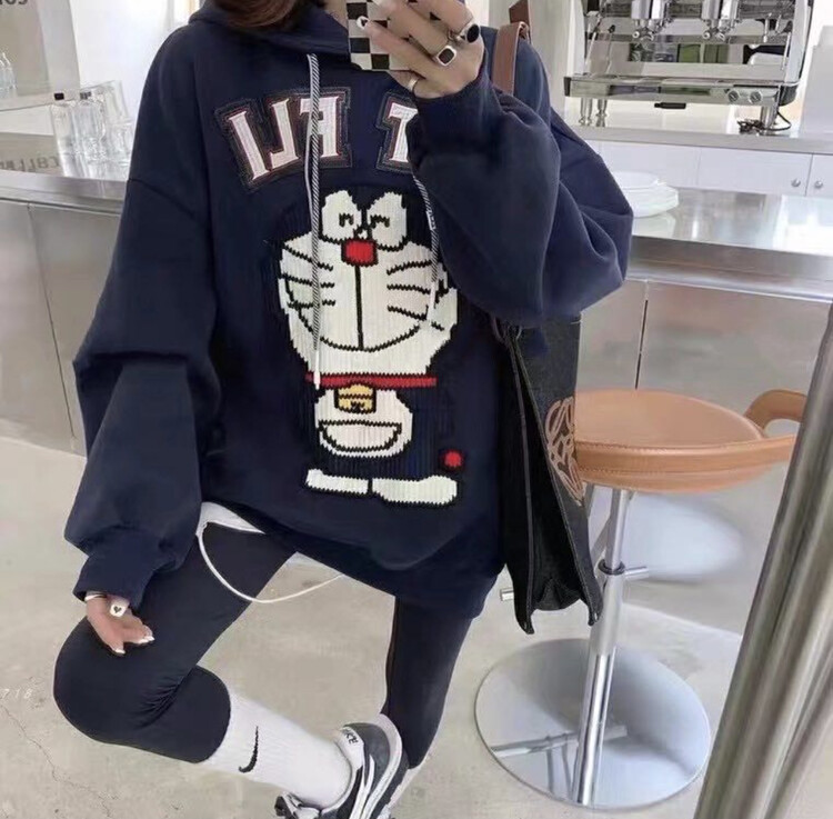 [Blue Show] Hooded Cartoon Silver Fox Velvet Fashion Casual Sweater 7292# LSW