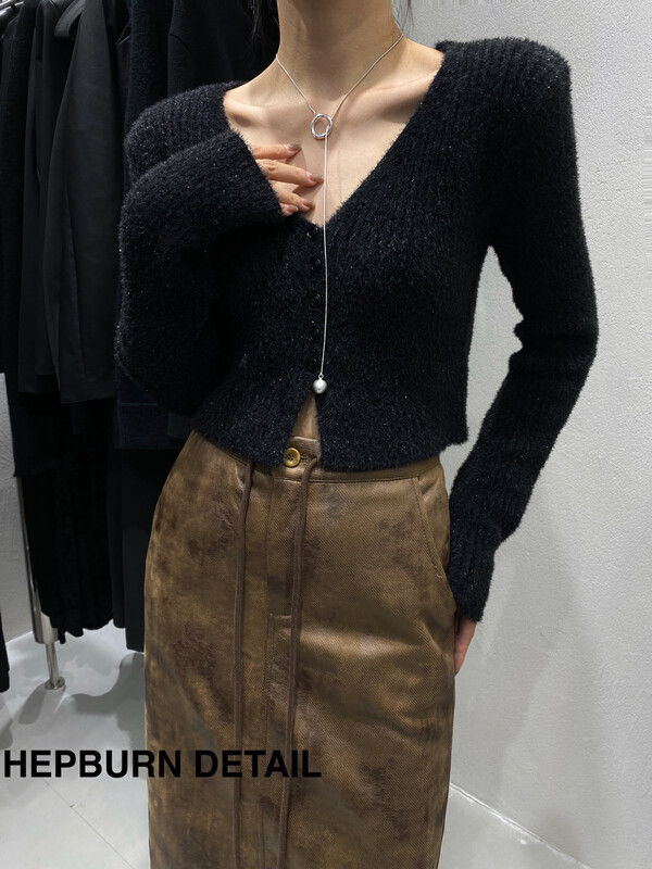 【HEPBURN Hepburn】Short Long Sleeve Knit Cardigan (Slim Fit and Thin) Y31# FHX