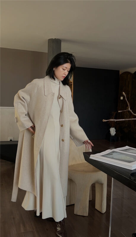 【SOUL】Korean Minimalist All-match Coat Long Wool Jacket (with Belt) (100% Wool) 2784# CLS