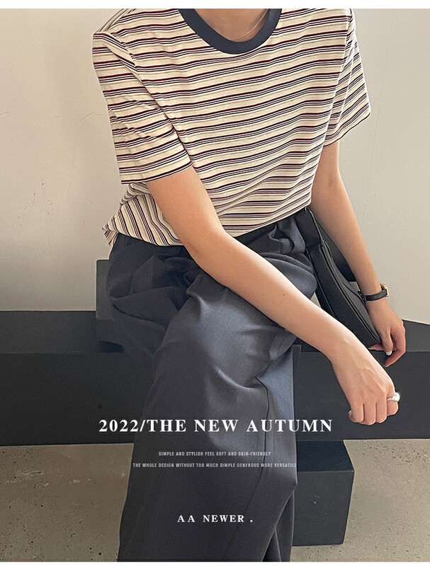Original price 77.83! New in early autumn! [THE MIND] round neck age-reducing casual all-match striped short-sleeved T-shirt YS1-61111# JHY