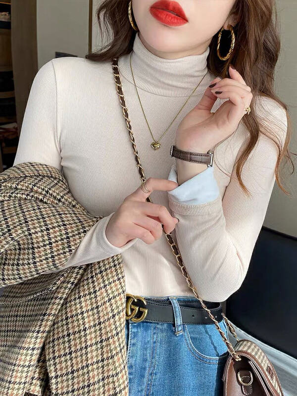 [Blue Show] Simple solid color all-match fleece bottoming shirt 1123# LSW