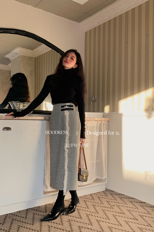 【Fire HOODRESS】Intelligent tassel small fragrance lady high waist slit skirt 22523# JHY