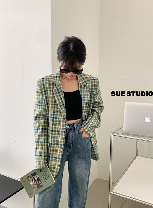 New in early autumn! [SUE STUDIO] Retro plaid loose suit 11109# ZJY