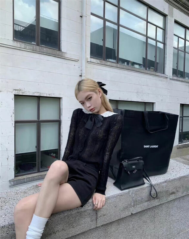 【MS STUDIO】Contrasting Color Lapel Warm Sweater (With Detachable Bow) 9474# PCZ