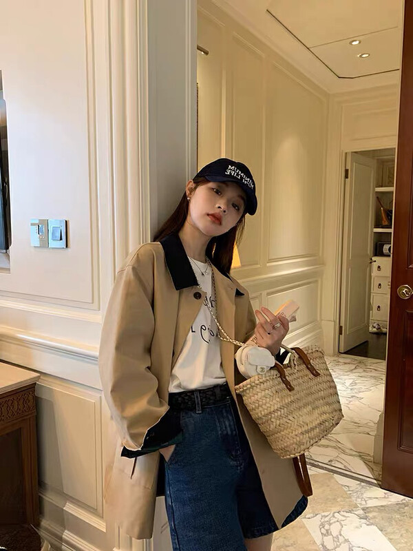 New in early autumn! [Blue Show] Korean version of the color matching design loose windbreaker 7443# LSW