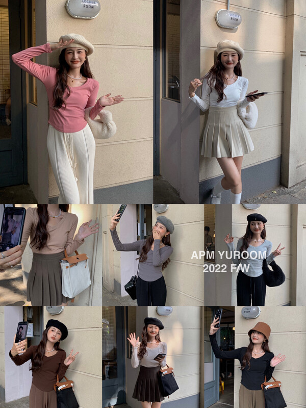 【APM YUROOM】New all-match slim v-neck long-sleeved T-shirt 9165# LSL