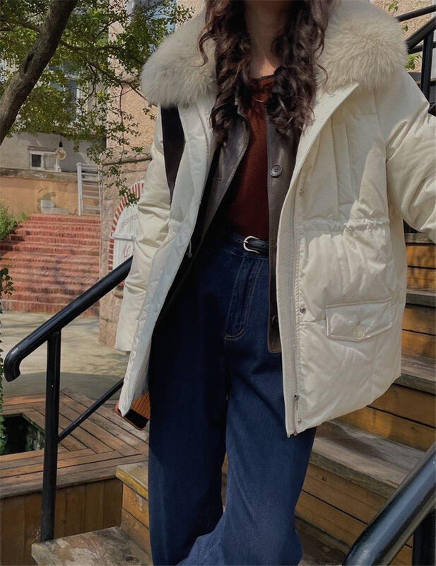 【SOUL】Korean temperament lapel double-pocket thermal down jacket (with real fox fur) (90% white duck down, with small fur collar) B6802# CLS