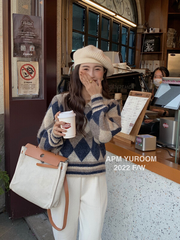 【APM YUROOM】Korean version plaid loose warm sweater 9211# LSL