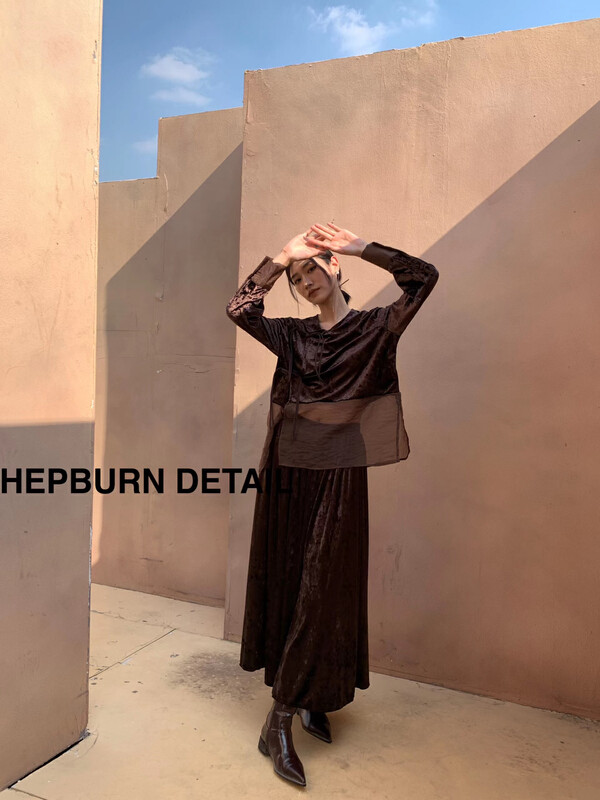 【HEPBURN】New Chinese velvet and chiffon shirt (loose and versatile) 5173# FHX