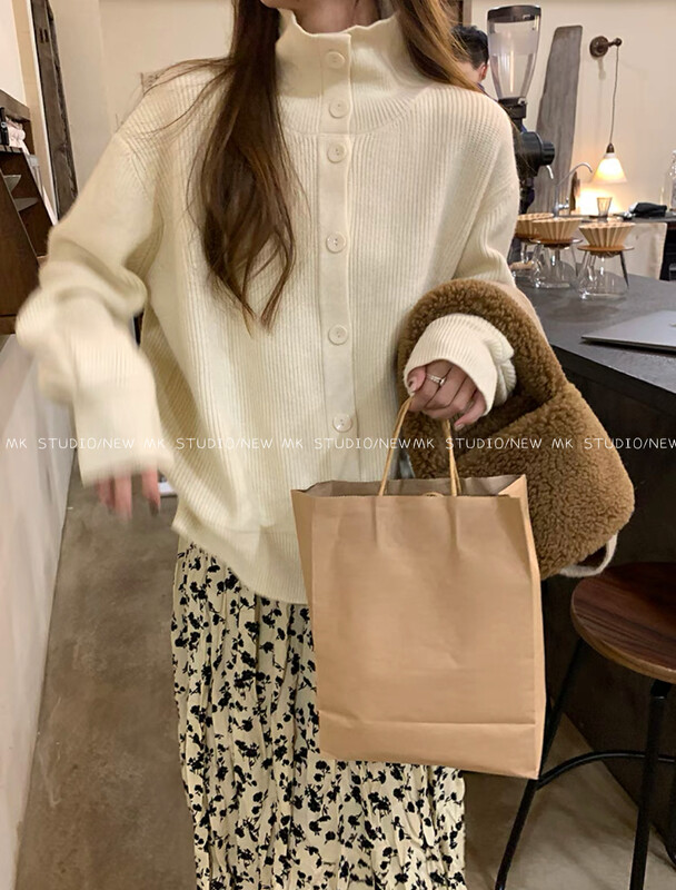 【MK】 High neck buttoned casual warm sweater d188# HJY