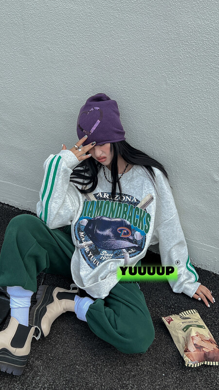 [FISH YU] American retro baseball cap 3D printing back stitching threaded composite fabric sweater 622609