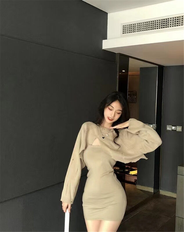 [MS STUDIO] Irregular knitted sweater + suspender dress suit 09476# PCZ