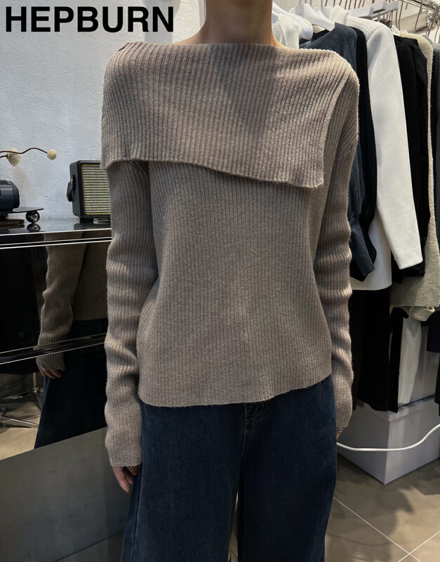 [HEPBURN Hepburn] Retro irregular one-shoulder knitted sweater (pure desire temperament all-match) Y60# FHX