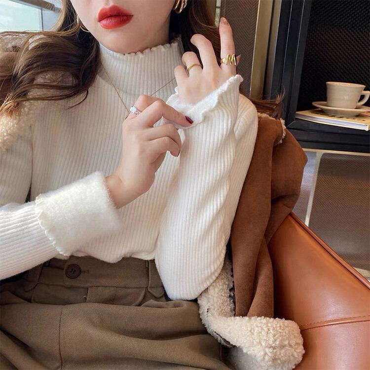 【F·P】Designed niche semi-high collar fleece knitted sweater 9CX09# HBX