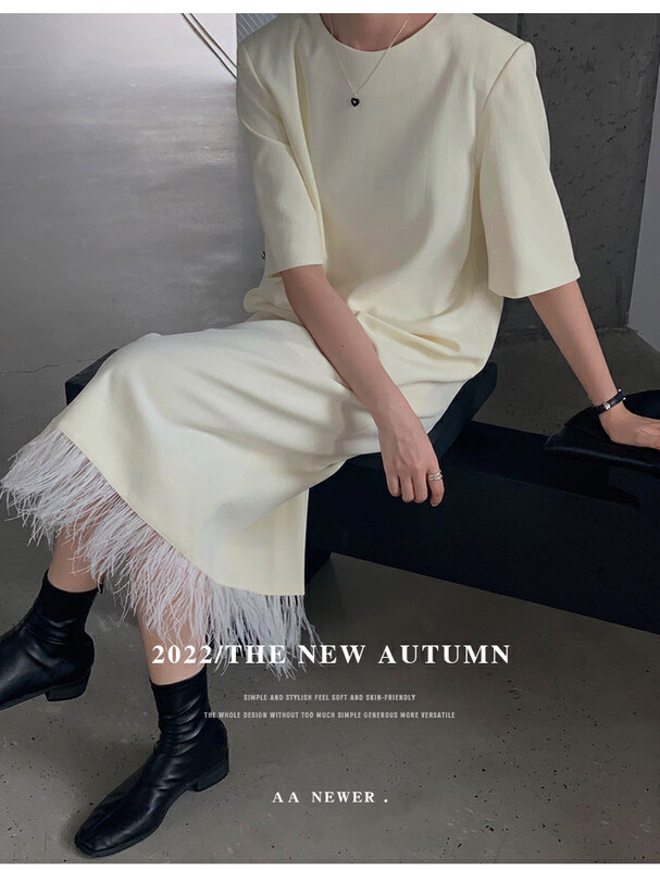 Original price 145.38! New in early autumn! [THE MIND] Round neck mid-length casual all-match thin fringed dress 61071# JHY