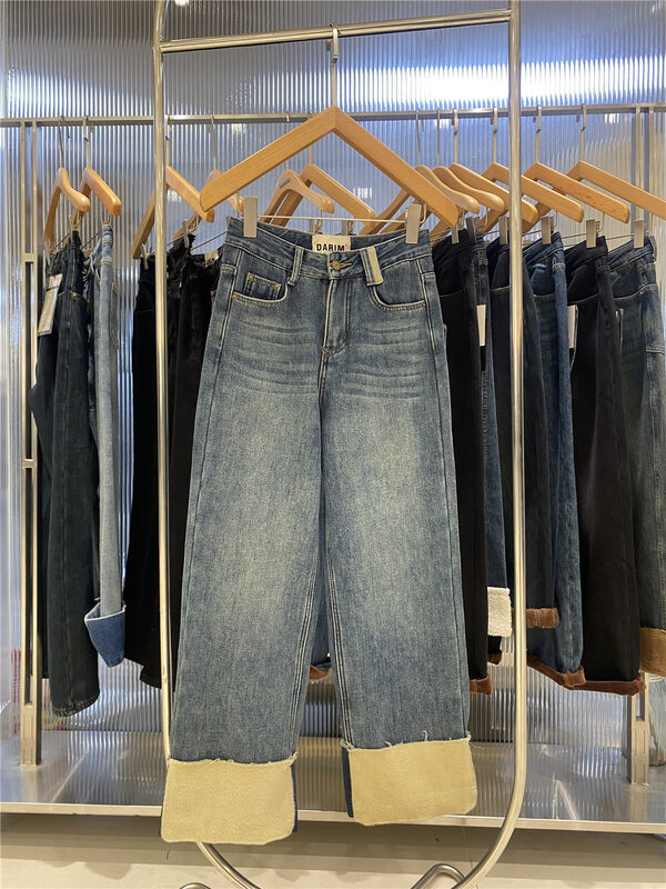 【JEANS】Fleece Extra Thick Contrast Straight Jeans R509# LSW