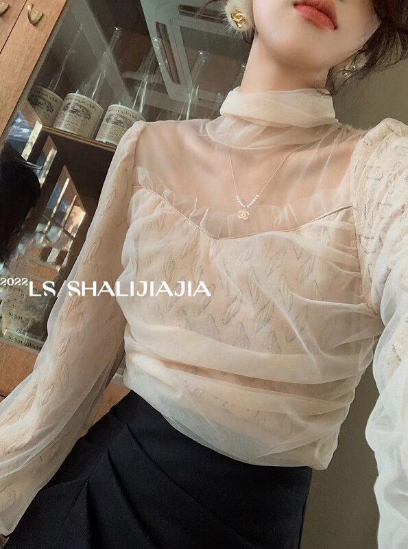 [LS] French retro style stitching lace bottoming shirt 9728