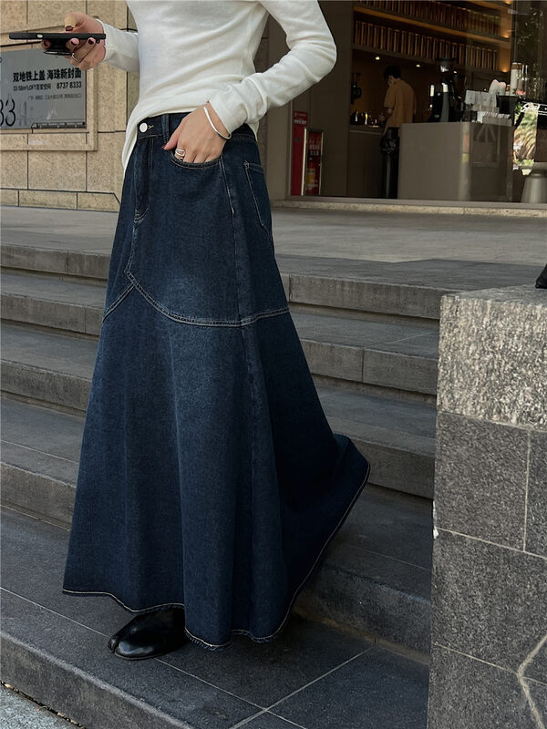 【SOUL】A hem simple fleece denim skirt 2921# CLS