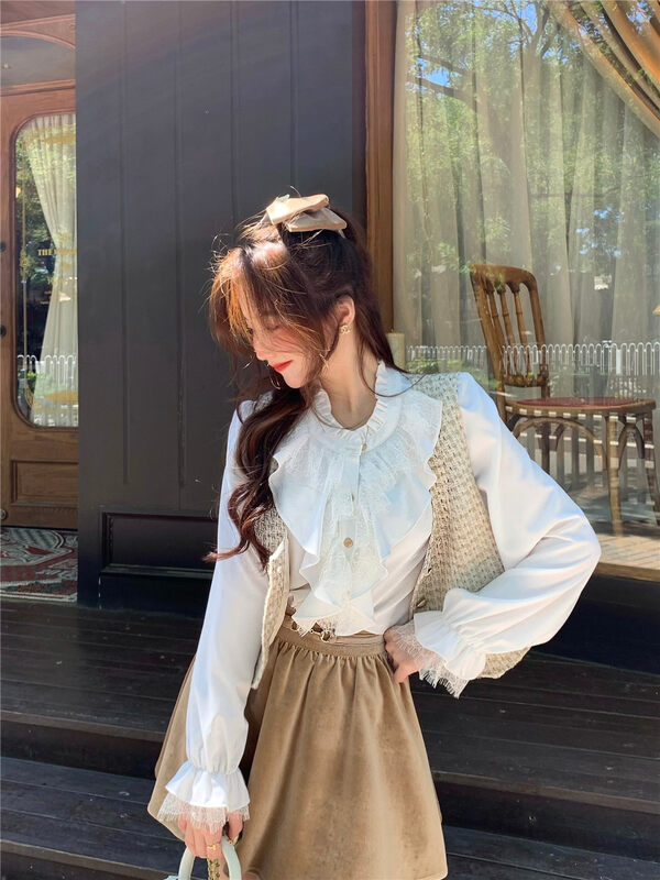 【LINNA】Temperament flared sleeve single-breasted shirt 6970# JJ