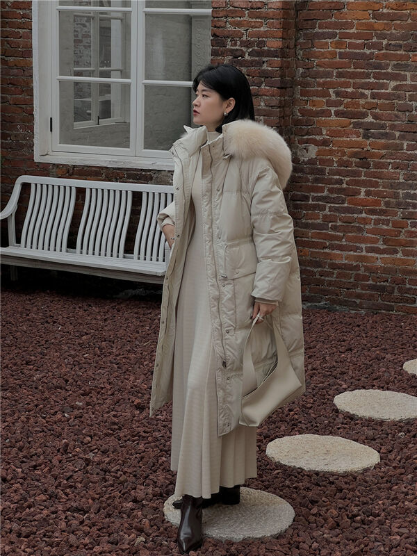 [SOUL] Korean fashionable long hooded comfortable warm down jacket (with real fox fur hat detachable) (90% white duck down, with small fur collar) YS1-B6801# CLS