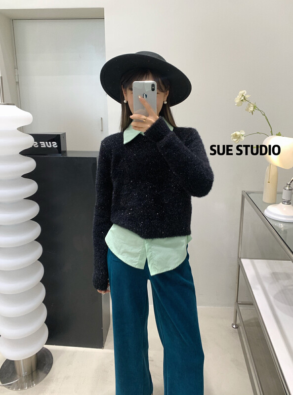 【SUE STUDIO】Sparkling Simple Pullover Warm Sweater A8616# ZJY