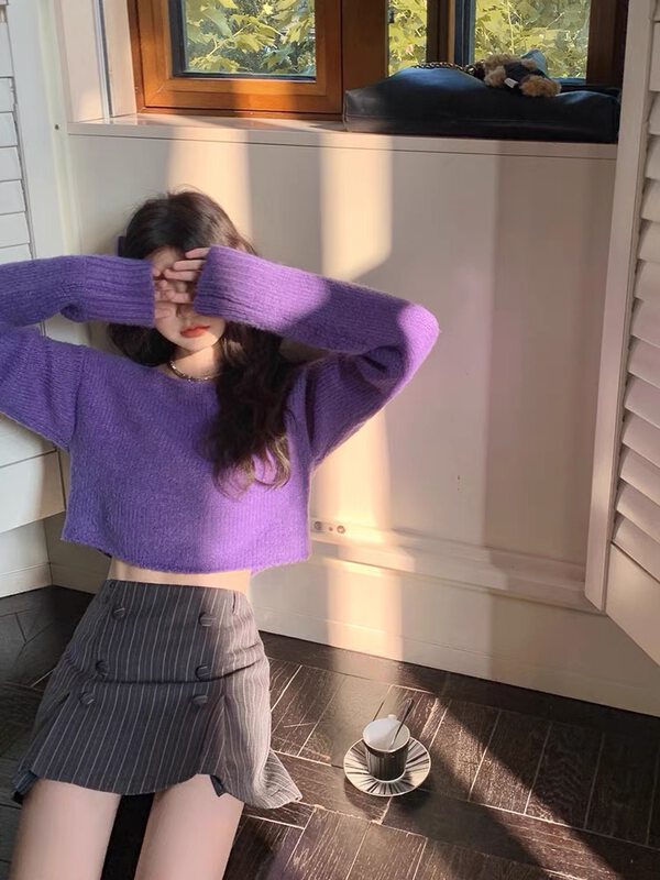 New autumn and winter! [MS STUDIO] round neck solid color short warm sweater 88250# PCZ