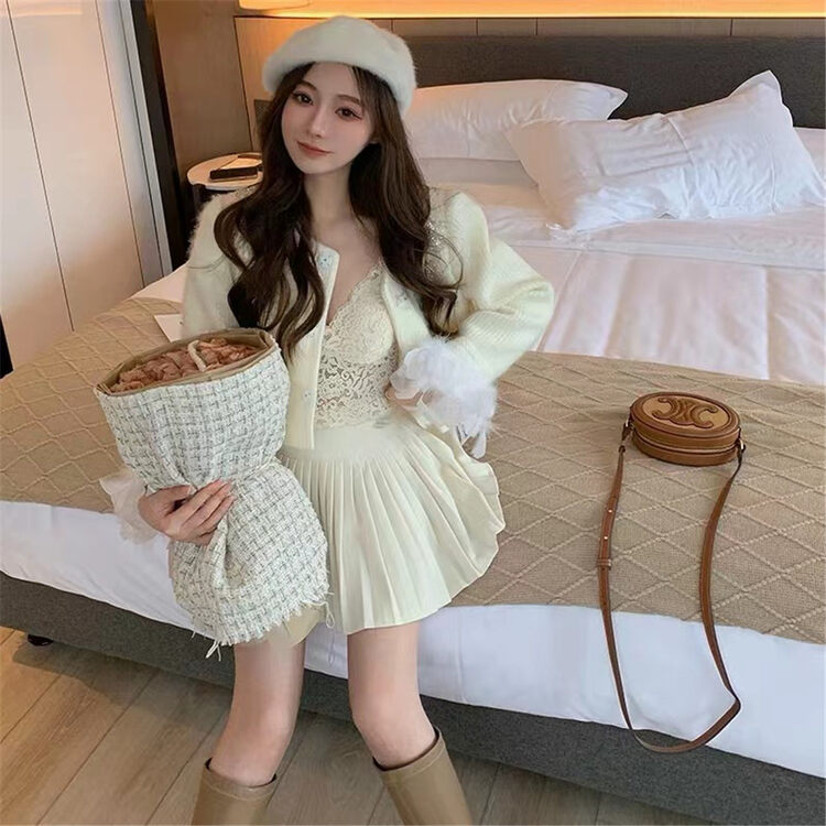 【LINNA】High waist pleated slim skirt (without brooch) l90146# JJ