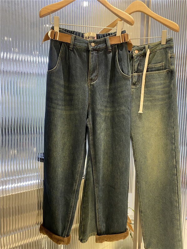 【JEANS】Thickening and fleece straight jeans R581# LSW