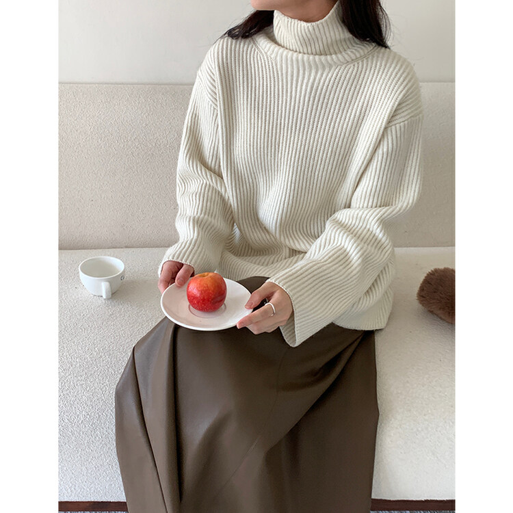 【THE MIND】Korean style wool half turtleneck pit strip warm and slim sweater 71513# JHY