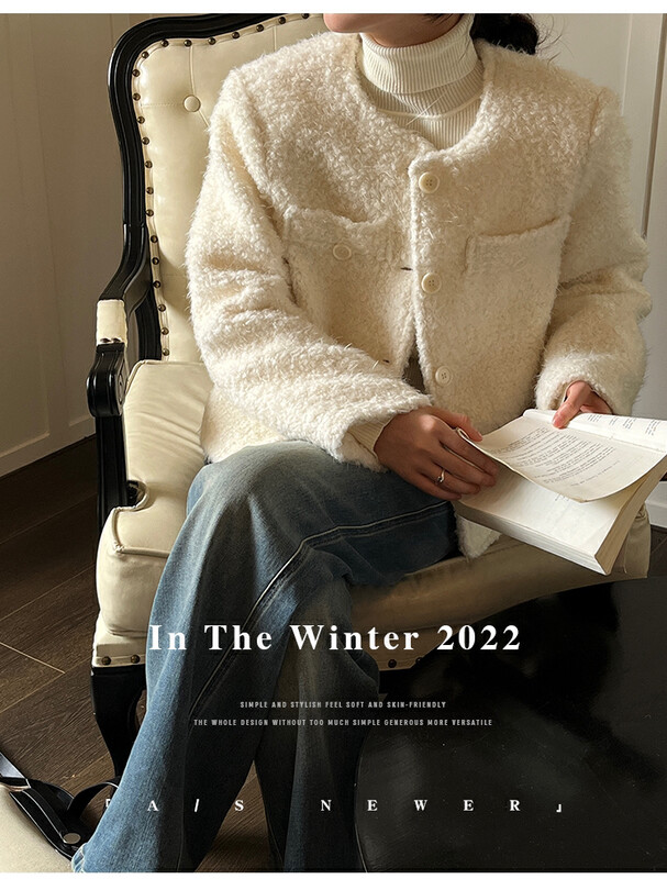 [THE MIND] wool round neck high-grade warm fashion all-match thin wool coat 61275