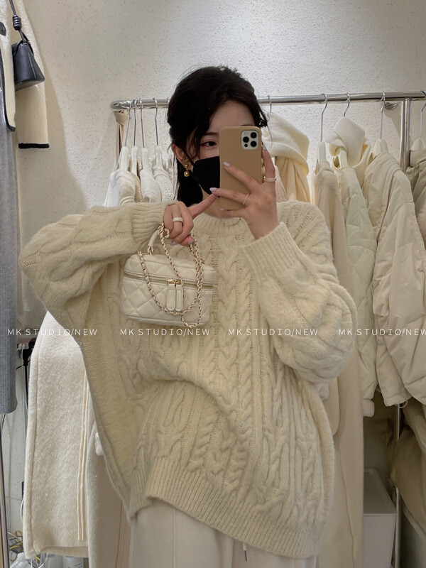 【MK】Loose Solid Color Twist Warm Sweater s087# HJY