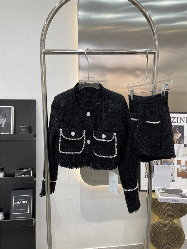 【LINNA】Little Fragrant Style Contrast Color Short Jacket + High Waist Shorts Two-piece Suit 124718# JJ
