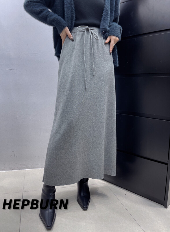 【HEPBURN Hepburn】All-match casual knitted skirt (high and thin) 8079# FHX