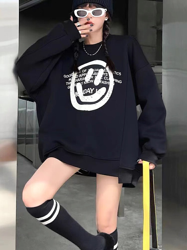 [Blue Show] Round neck loose fleece casual sweater 6296# LSW