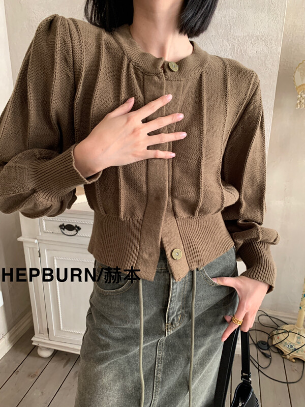 【HEPBURN Hepburn】Puff Sleeve Sweater (Cardigan Long Sleeve) Y50# FHX