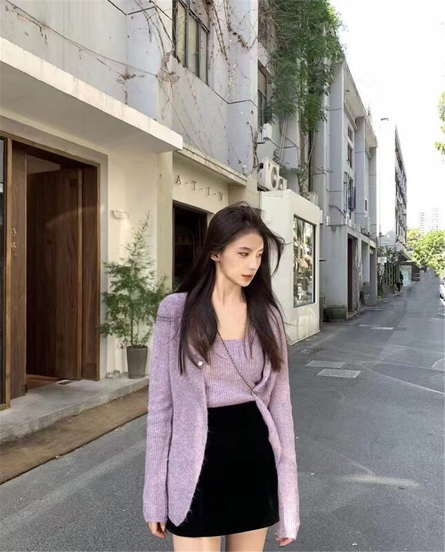 【MS STUDIO】Long Sleeve Solid Color Korean Knit Cardigan (with Vest) 9467# PCZ