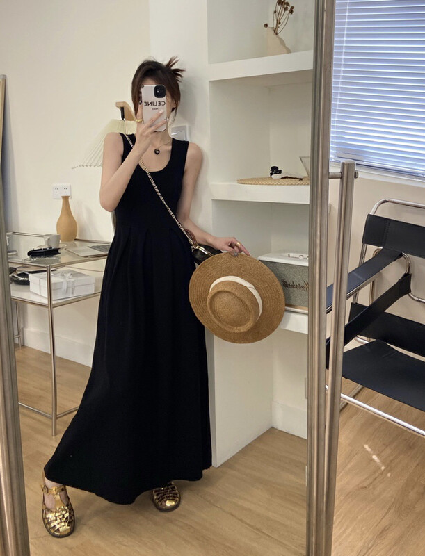 New in autumn!【MK】Fashion simple and casual U-neck knitted dress d107# HJY