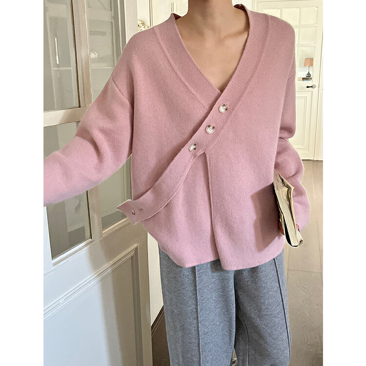 【THE MIND】Korean style winter wool V-neck designer cross placket warm sweater 71388# JHY