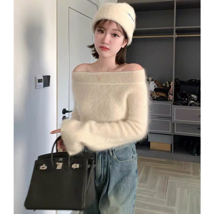 【MS STUDIO】Little woman sexy one-shoulder short warm sweater 88308# PCZ