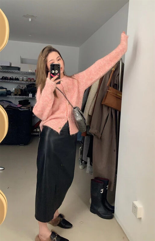 【MS STUDIO】Solid Color Long Sleeve Buttoned Knit Cardigan 88309# PCZ