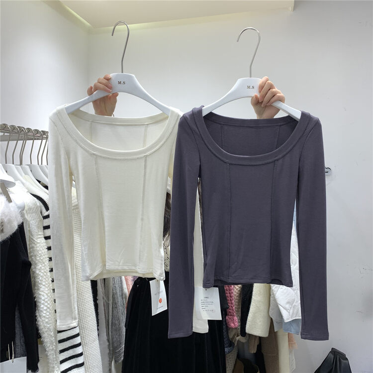【MS STUDIO】U Neck Solid Color Long Sleeve T-Shirt 88358# PCZ