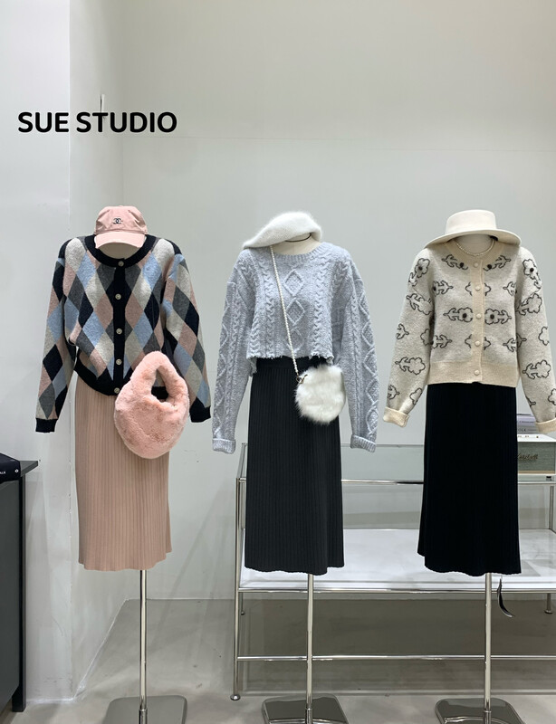 Autumn is new!【SUE STUDIO】Colorful slim knitted skirt (sell skirt only) 69909# ZJY