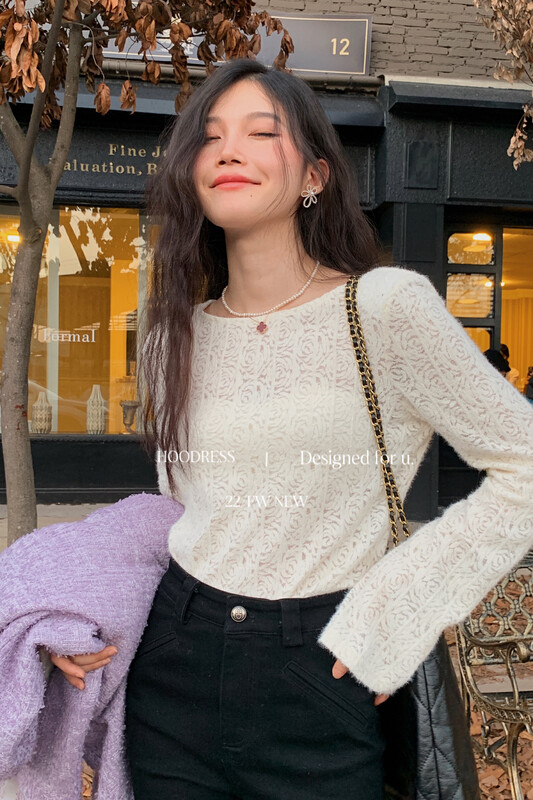 [Fire HOODRESS] Korean version of brushed hollow lace with loose lace shirt 22464# JHY