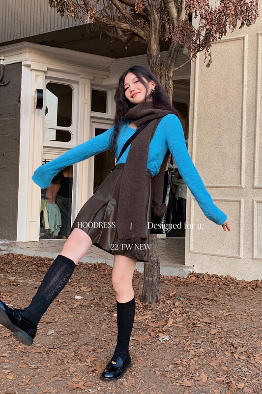 [Fire HOODRESS] Korean version of the wild heavy handmade pleated pu leather high waist skirt 22476# JHY